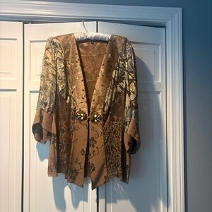 Exquisite 3 piece  silk and lace Violet Kay ensemble in Brown and Beige 2X